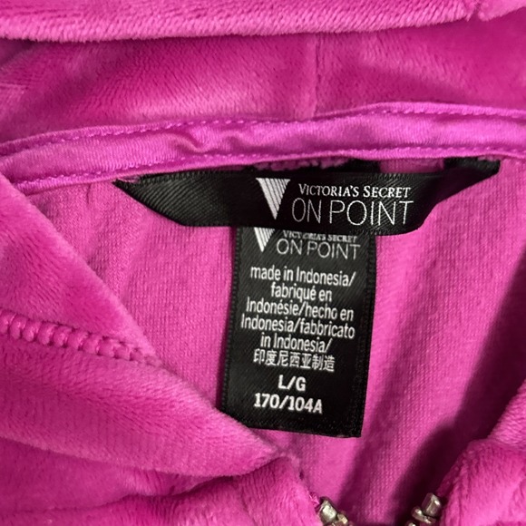 Victoria's Secret Velour Tracksuit Set Jacket (L) Pants (M) Bright Pink Y2K Read - Picture 6 of 10
